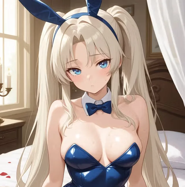AI-generated adult anime woman in an opaque blue costume