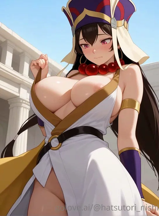 AI-generated adult anime woman in a white and gold fantasy costume