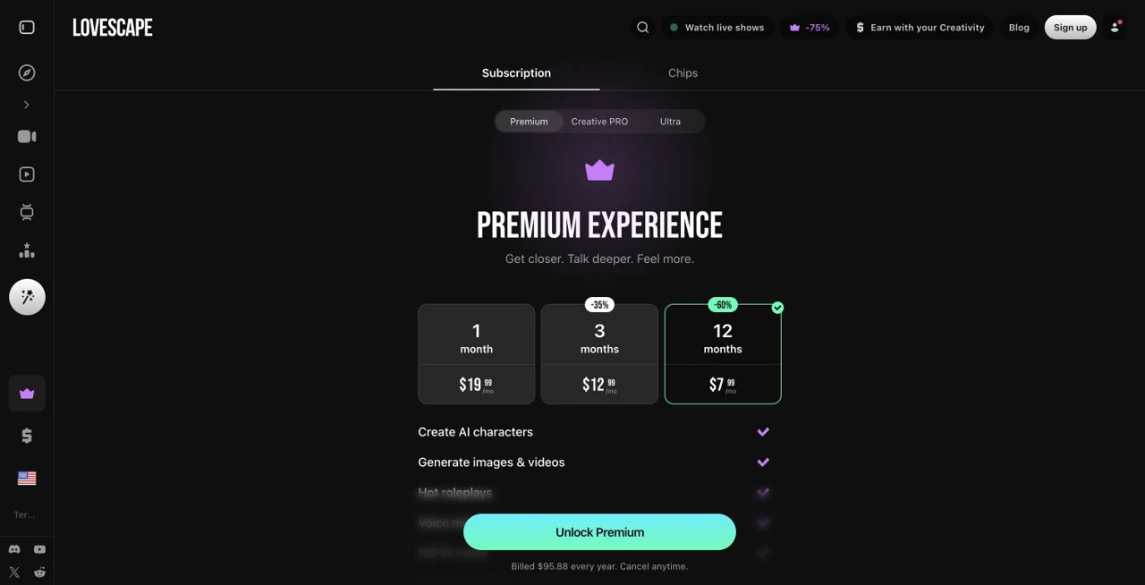 LoveScape Premium pricing